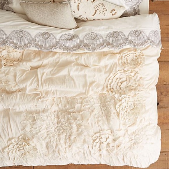 Anthropologie Bedding Cream Georgina Duvet And 2 Shams Poshmark